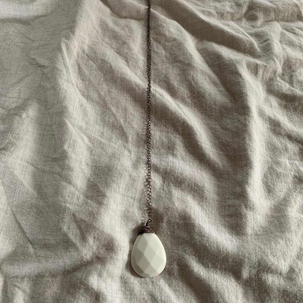 Long Boutique Necklace with White Faceted Pendant